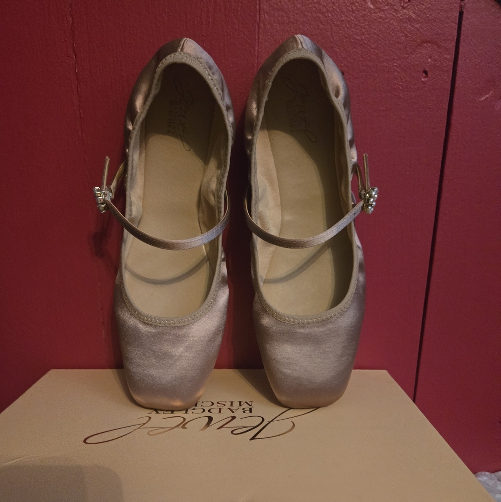 Badgley Mischka Pink and Brown Flats with Mary Jane Style - Picture 2 of 4